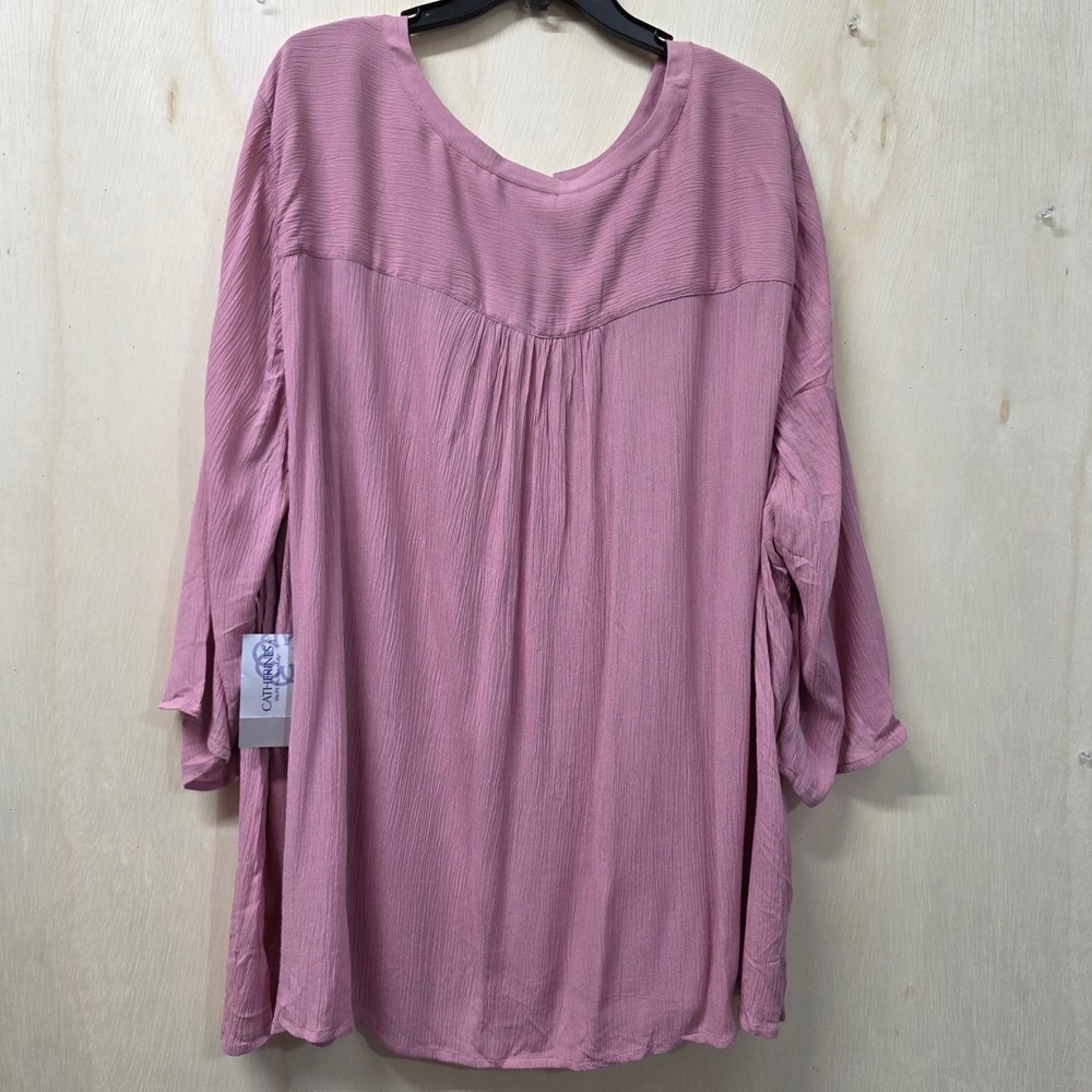 Catherines Womens 5X Dusty Rose Crochet Lace Split Neck Viscose Gauze Blouse - Picture 14 of 16